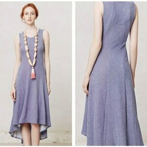 Anthropologie Puella Dress Womens XS Blue Knit Fit Flare High Low Made USA 2010s